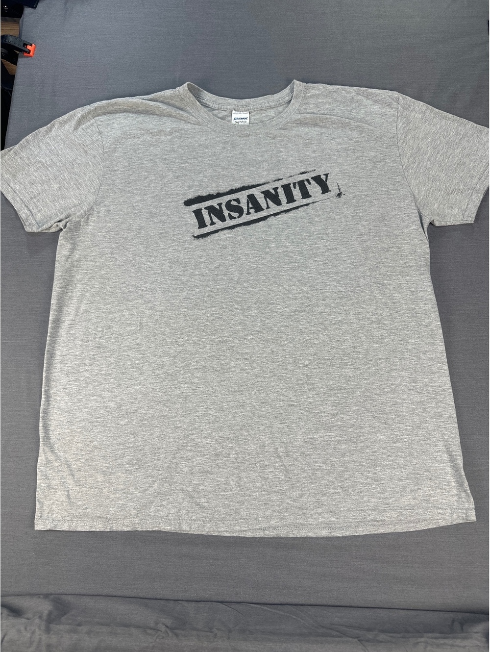 Gildan Softstyle XL Gray 'INSANITY' Workout Graphic T-Shirt